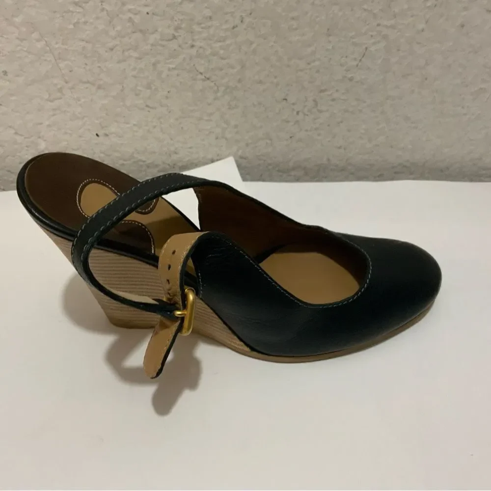 Chloé Leather Slingback  Leather Wedge Ankle Pumps In Black 39.5 Italy